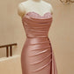 Mermaid Sweetheart Satin Split Prom Dresses with Attached Train Off Shoulder Evening Dress