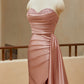 Mermaid Sweetheart Satin Split Prom Dresses with Attached Train Off Shoulder Evening Dress