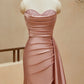 Mermaid Sweetheart Satin Split Prom Dresses with Attached Train Off Shoulder Evening Dress