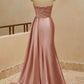 Mermaid Sweetheart Satin Split Prom Dresses with Attached Train Off Shoulder Evening Dress