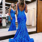 Mermaid V-Neck Gorgeous Patterns Royal Blue Prom Dress
