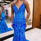 Mermaid V-Neck Gorgeous Patterns Royal Blue Prom Dress