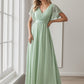 A-Line Pleated Chiffon Tie-Waist Evening Dress V-neck Party Dress