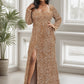 Plus Size Long Sleeve Sequin Front Slit Bodycon Evening Dress Sparkly