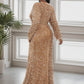 Plus Size Long Sleeve Sequin Front Slit Bodycon Evening Dress Sparkly