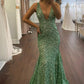 Sparkly Deep V Neck Sequin Mermaid Prom Dress Sparkly Evening Dresses