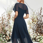 A-Line Empire Elegant Wedding Guest Engagement Dress Jewel Neck Short Sleeve Asymmetrical Knee Length Chiffon