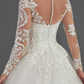 Ball Gown Wedding Dresses Illusion Neck Chapel Train Lace Tulle Long Sleeve Glamorous See-Through Illusion Detail with Buttons
