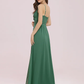 A-Line V Neck Floor Length Chiffon Bridesmaid Dress with Ruching Pure Color