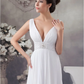 A-Line Wedding Dresses V Neck Chapel Train Chiffon Satin Regular Straps with Crystals Beading