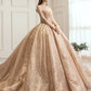 Princess Ball Gown Wedding Dresses Jewel Neck Chapel Train Tulle Sequined Long Sleeve Formal