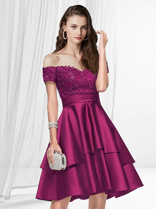 A-Line Reformation Amante Minimalist Homecoming Party Wear Dress Off Shoulder Sleeveless Knee Length Satin with Pleats