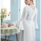 A-Line Wedding Dresses V Neck Chapel Train Lace Italy Satin Long Sleeve Vintage Plus Size with Pleats Lace