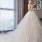 Ball Gown Wedding Dresses Off Shoulder Chapel Train Organza Cap Sleeve Formal Elegant with Crystals