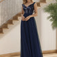 Shiny Sequin Bodice Off the Shoulder Maxi Tulle Evening Dress Sparkly