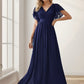 A-Line Pleated Chiffon Tie-Waist Evening Dress V-neck Party Dress