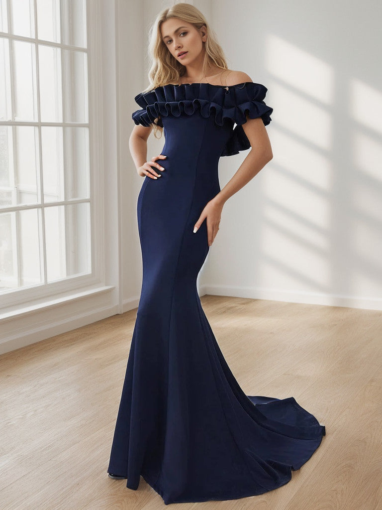 Off the Shoulder A Line Mermaid Maxi Evening Gown Sexy Party Dress