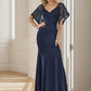 Sexy V Neck Maxi Bodycon Evening Dress with Flare Sleeves Sexy