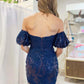 Navy Bodycon Glitter Homecoming Dress With Detachable Sleeves