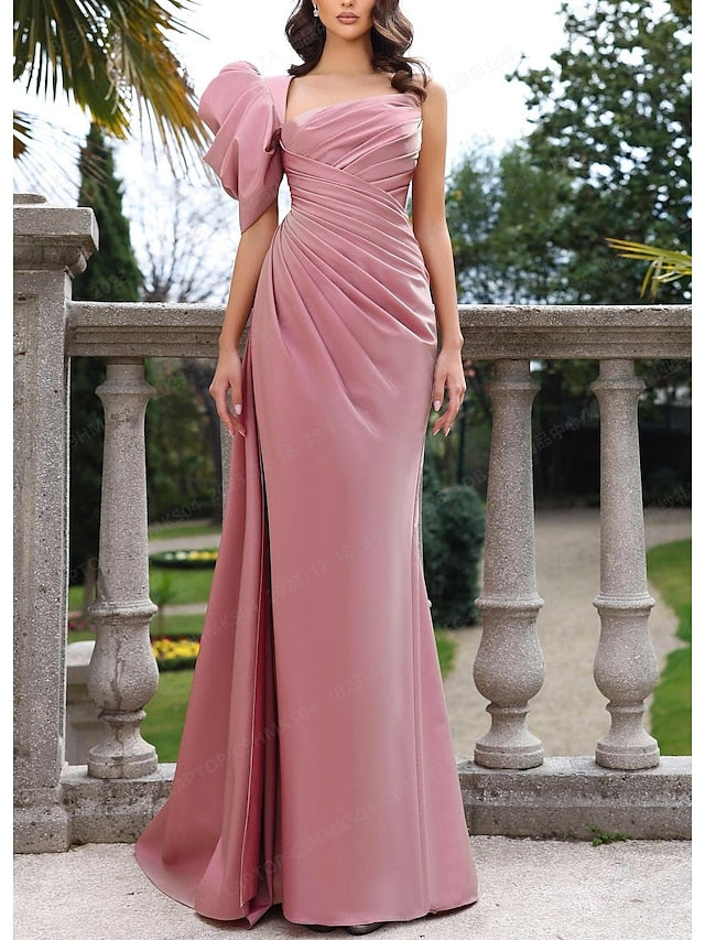 Sheath/Column One-Shoulder Floor-Length Prom Dresses Sexy