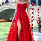 A-Line Sweetheart Prom Dress Long Formal Dress Off Shoulder Prom Dresses With Slit