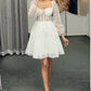 New Elegant Short Long Sleeves Sweetheart Cocktail Dress Pleats Tulle Homecoming Dress Short
