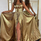 Stylish Gold A-Line Halter Neck Long Prom Dress