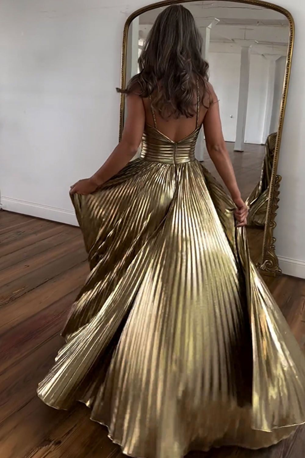 Stylish Gold A-Line Halter Neck Long Prom Dress