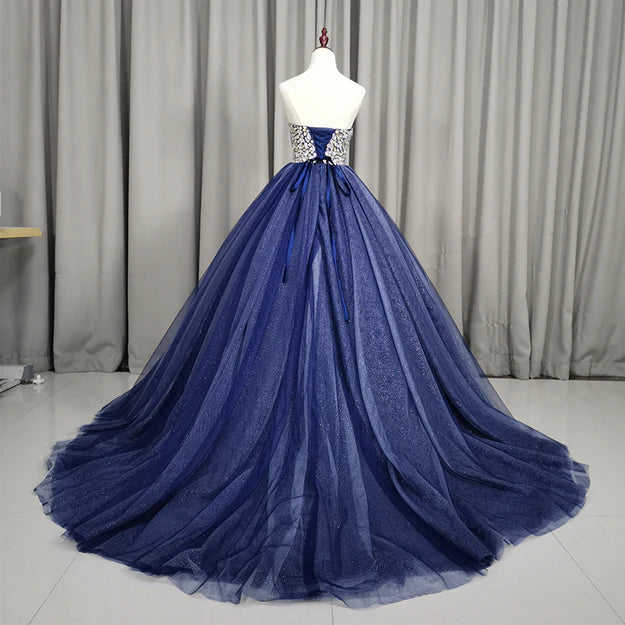 Gorgeous Blue Ball Gown Sweet 16 Party Dress Handmade Formal Gown Off Shoulder Prom Dress