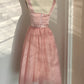 Pink Tea Length Sweetheart Tulle Party Dresses Wedding Party Dresses Formal Dress Homecoming Dress Without Neck accessories