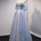 A-Line Off Shoulder Tulle Long Prom Dress Sparkly 