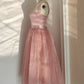 Pink Tea Length Sweetheart Tulle Party Dresses Wedding Party Dresses Formal Dress Homecoming Dress Without Neck accessories