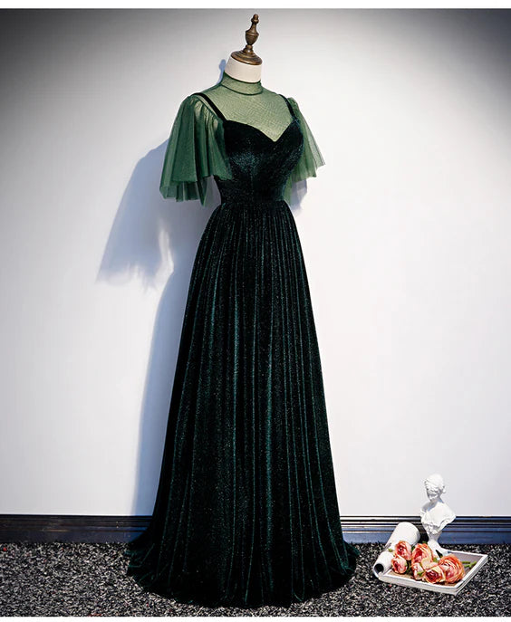 Fashionable Dark Green Velvet Long Party Gown Bridesmaid Dress Elegant Evening Dress