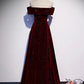 Off Shoulder Wine Red Velvet Long Party Dress A-line Evening Dress Formal Dress december wedding guest dress