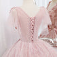 A-Line Tulle Lace Applique Long Prom Dress Pink