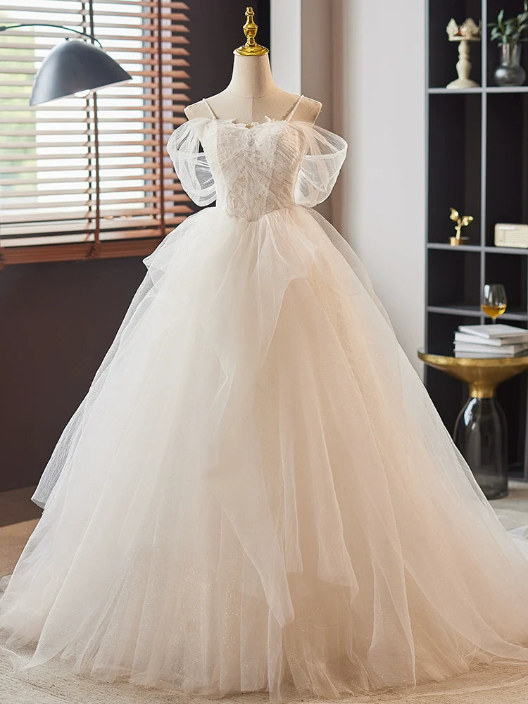 A-Line Sweetheart Neck Lace Tulle Long Prom Dress Pure Color