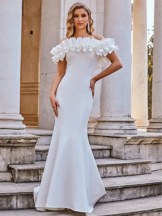 Wedding Dresses Spaghetti Strap Off Shoulder Stretch Fabric Cap Sleeve Romantic Elegant