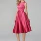 A-Line Minimalist Elegant Cocktail Party Prom Valentine's Day Dress V Wire Sleeveless Knee Length Satin with Sash