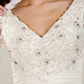 Ball Gown Wedding Dresses V Neck Chapel Train Taffeta Half Sleeve See-Through with Ruched Beading