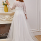 A-Line Wedding Dresses Jewel Neck Floor Length Lace Tulle Sleeveless Romantic with Cascading