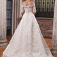 Ball Gown Wedding Dresses Scalloped-Edge Off Shoulder Court Train Satin Half
