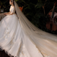 Princess Ball Gown Wedding Dresses Jewel Neck Chapel Train Lace Tulle Short Sleeve Formal Luxurious