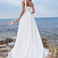 A-Line Wedding Dresses Jewel Neck Chiffon Regular Straps Formal Beach Plus Size with Ruched
