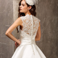 A-Line Wedding Dresses Queen Anne Lace Satin Sleeveless See-Through with Sash Ribbon Beading