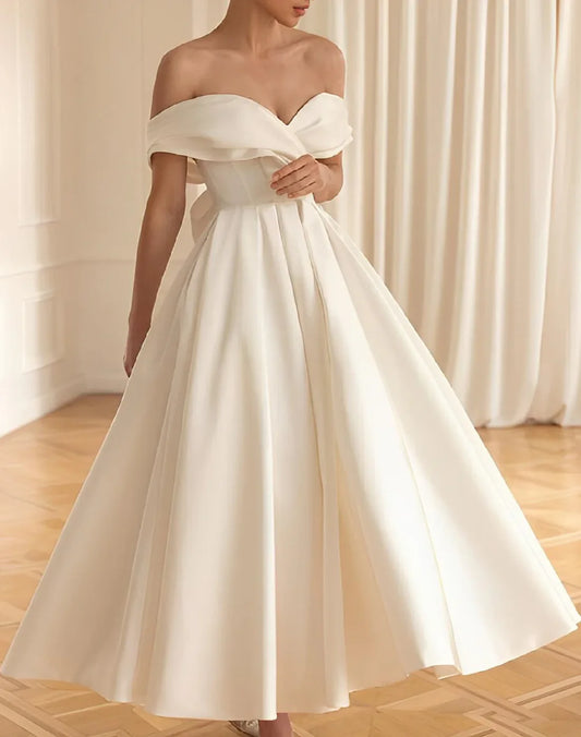 A-line/Princess Off Shoulder and Ankle Wedding Dress Short Sexy