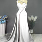 Sheath/Column One-Shoulder Floor-Length Long Formal Prom Dresses With Slit Pleated Beadings Sexy