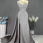 Sheath/Column One-Shoulder Floor-Length Long Formal Prom Dresses With Slit Pleated Beadings Sexy