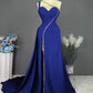 Sheath/Column One-Shoulder Floor-Length Long Formal Prom Dresses With Slit Pleated Beadings Sexy