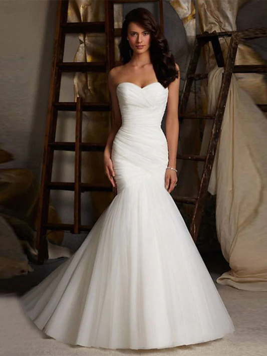 Wedding Dresses Sweetheart Neckline Court Train Tulle Strapless Simple Sexy Little White Dress