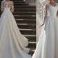 A-Line Wedding Dresses Strapless Court Train Lace Satin Long Sleeve Formal with Appliques Beautiful
